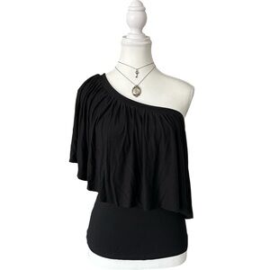 Y2K “Jasmine & Juliana” Black Ruffle One Shoulder Top